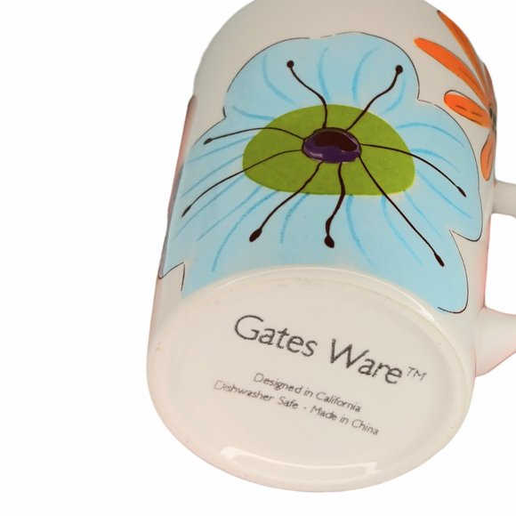 Gates Ware Laurie Gates Floral Mugs Yellow Blue Orange Hippie Boho Set of Three - Picture 8 of 9